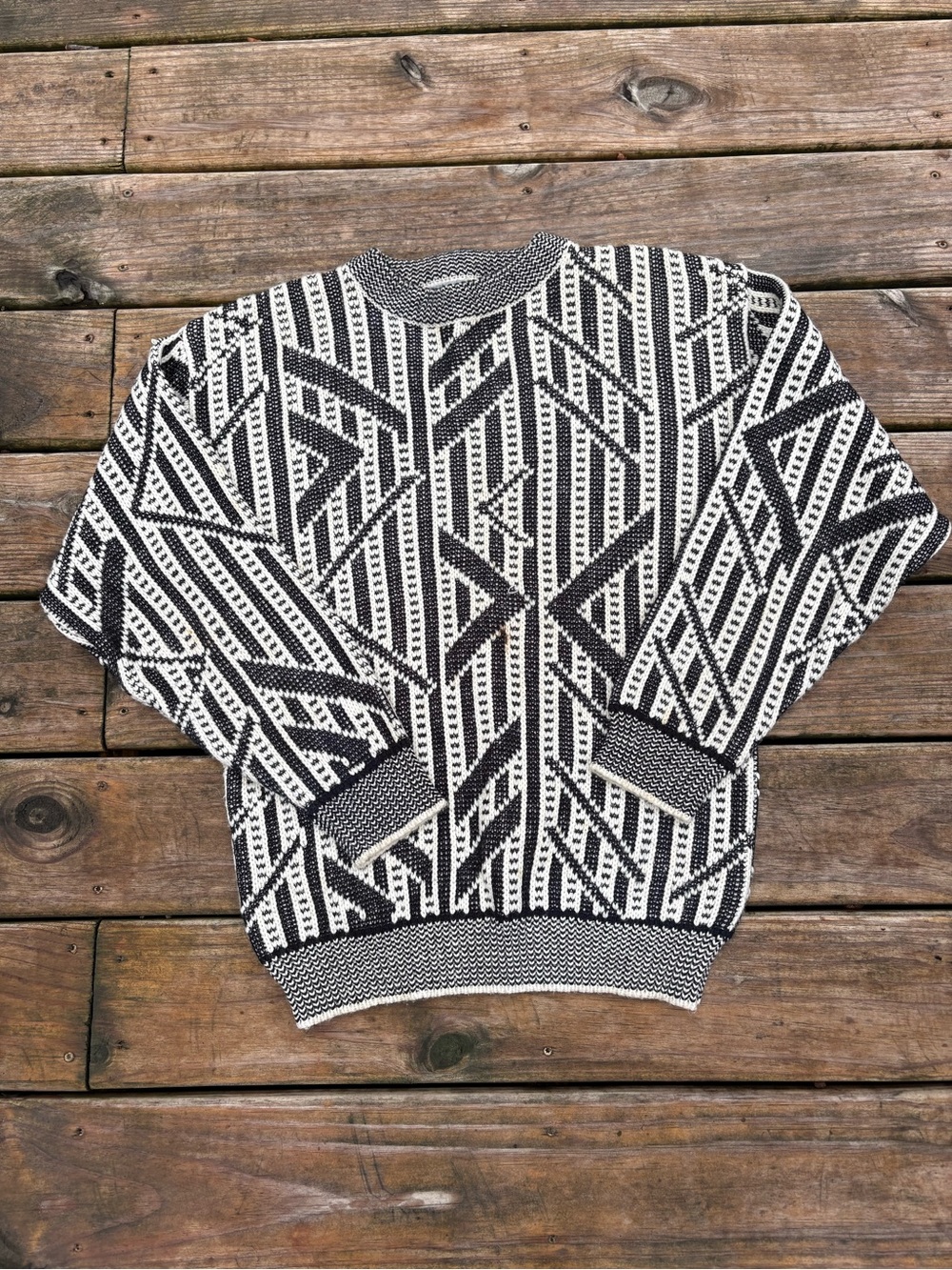 Sick 90s Zeppelin Black & White Geometric Knit Sweater